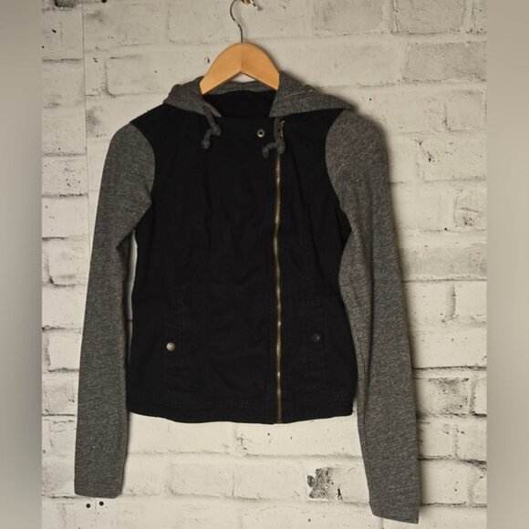 Jackets & Blazers - Abercrombie & Fitch Women's Black Moto Jacket w/ Gray Hoodie Size S